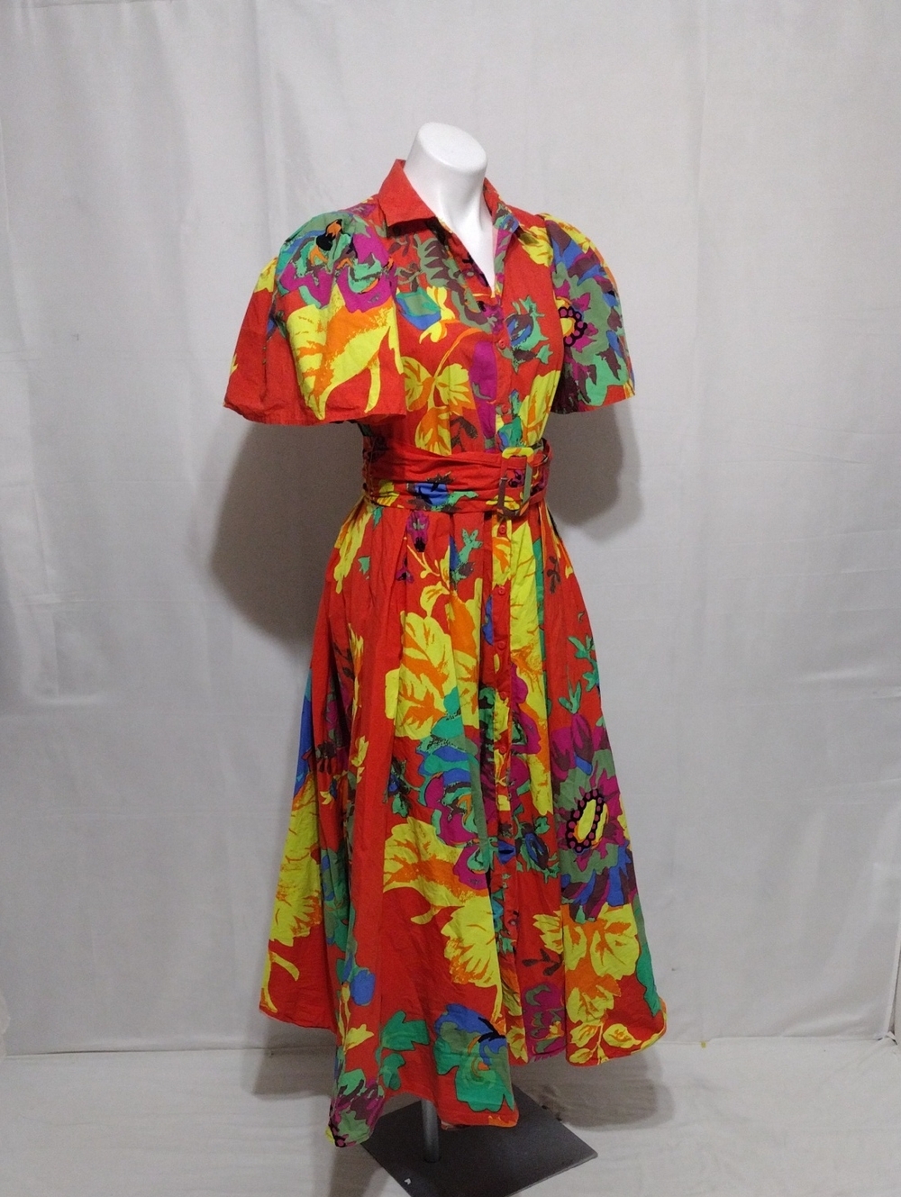 Christopher John Rogers Floral Puff Sleeve Belted Cotton Poplin Maxi Dress US 8 - Picture 10 of 16